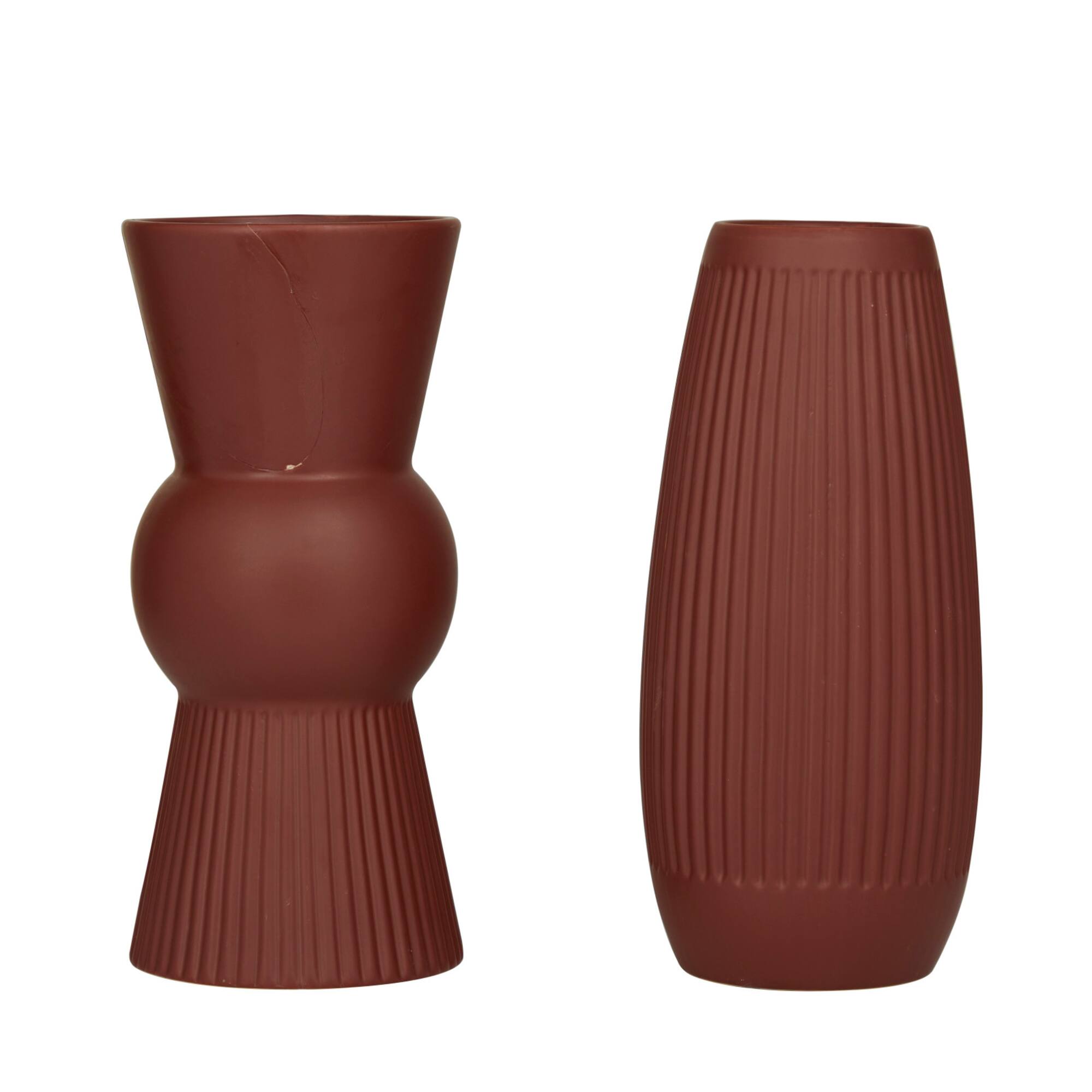 Set of 2" Maroon Stoneware Contemporary Vase 12" x 7" x 5"